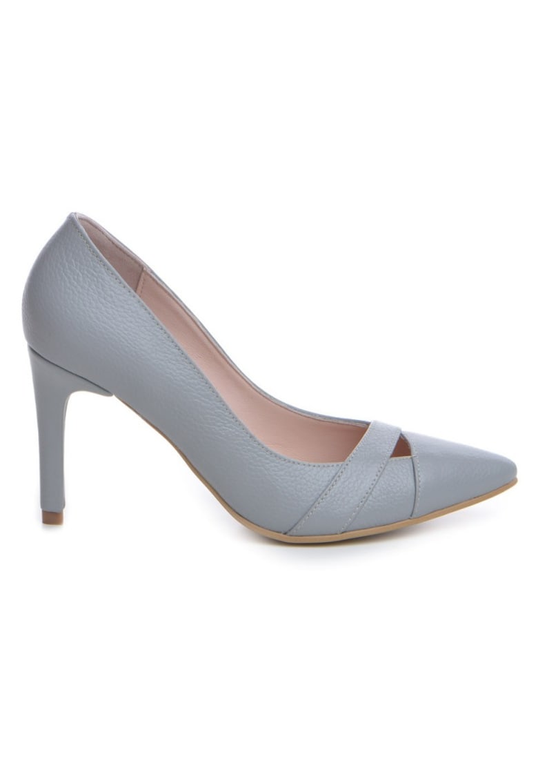 Pantofi stiletto piele naturala Gri Pin-Up