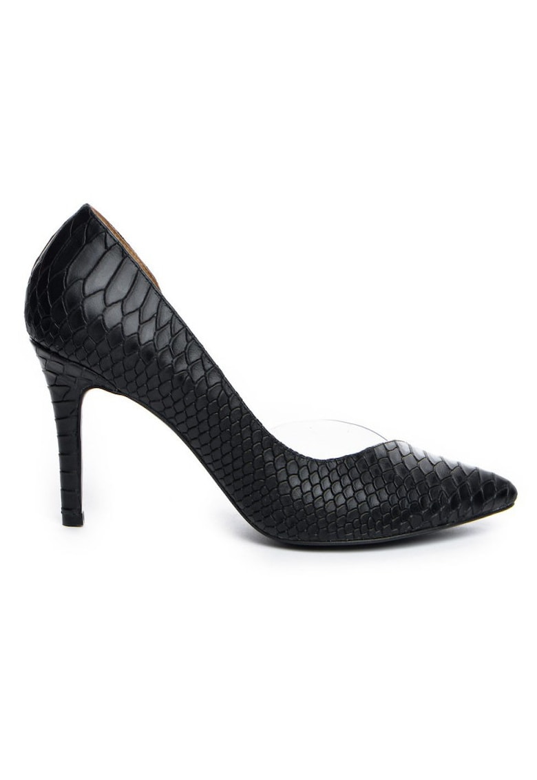 Pantofi stiletto piele naturala Negru Sarpe Leila