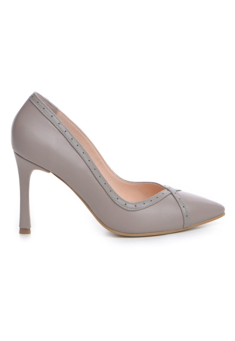 Pantofi stiletto piele naturala Grej Lila Melanie