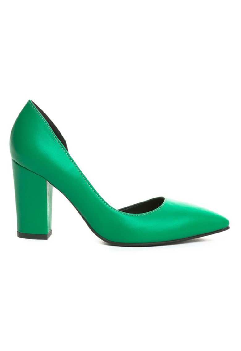 Pantofi cu toc gros piele Verde Cut