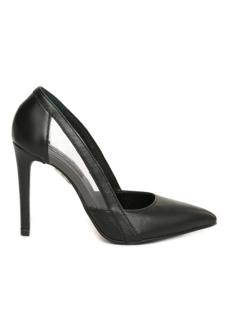 Pantofi stiletto piele naturala Negru Transparent