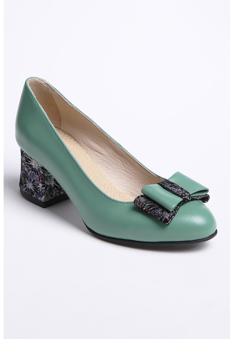 Pantofi de piele cu toc masiv - Verde