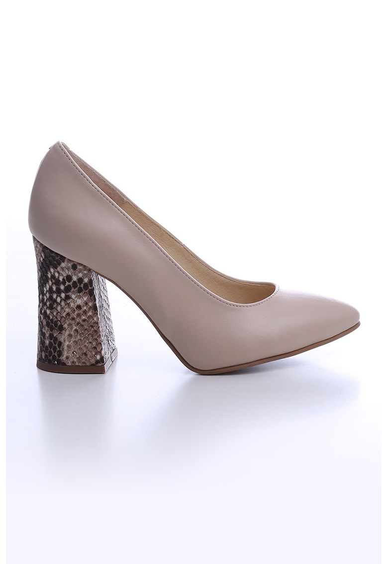 Pantofi de piele cu varf ascutit cu piele de sarpe - Bej