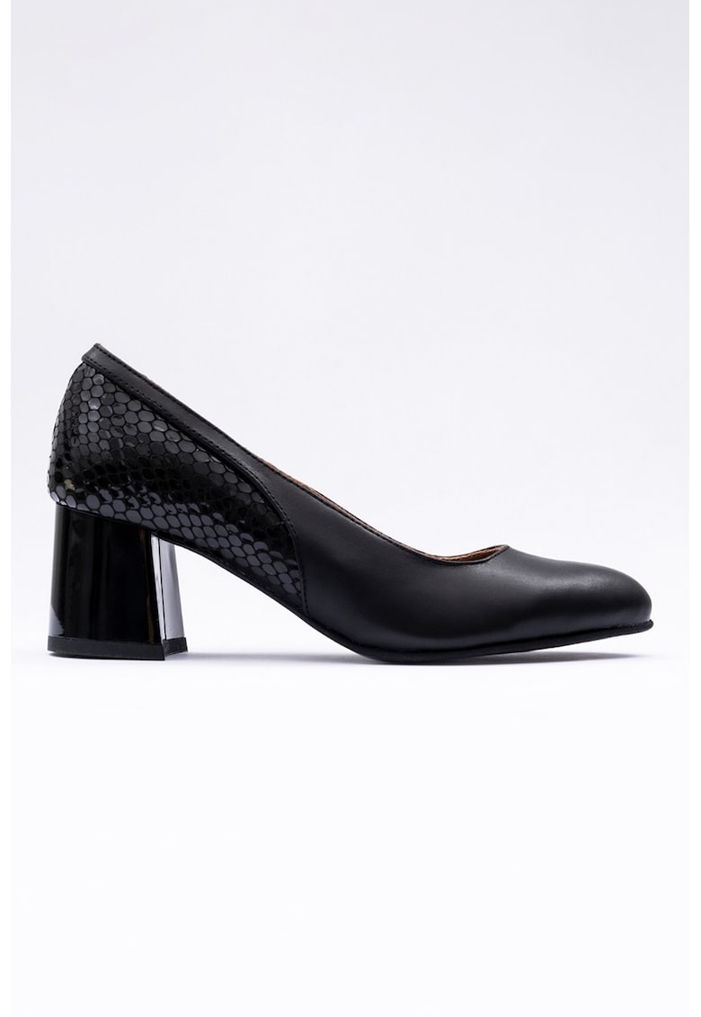 Pantofi de piele cu detaliu de piele de piele de crocodil - Negru