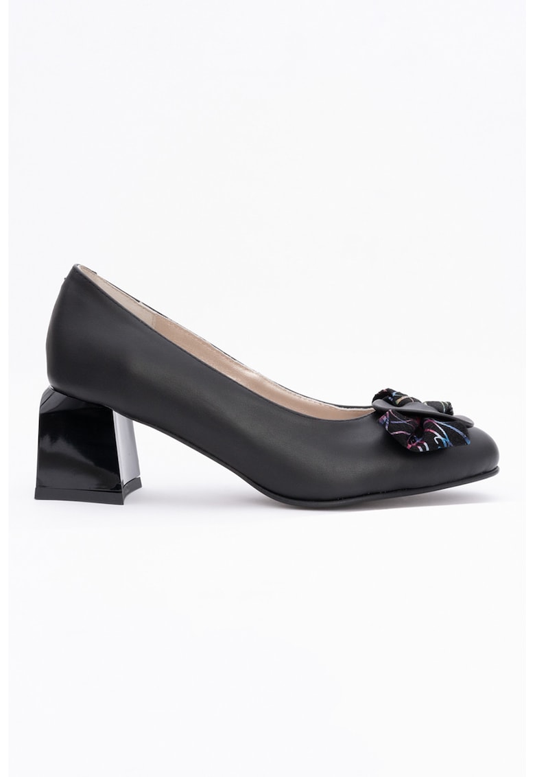 Pantofi de piele cu toc bloc - Negru