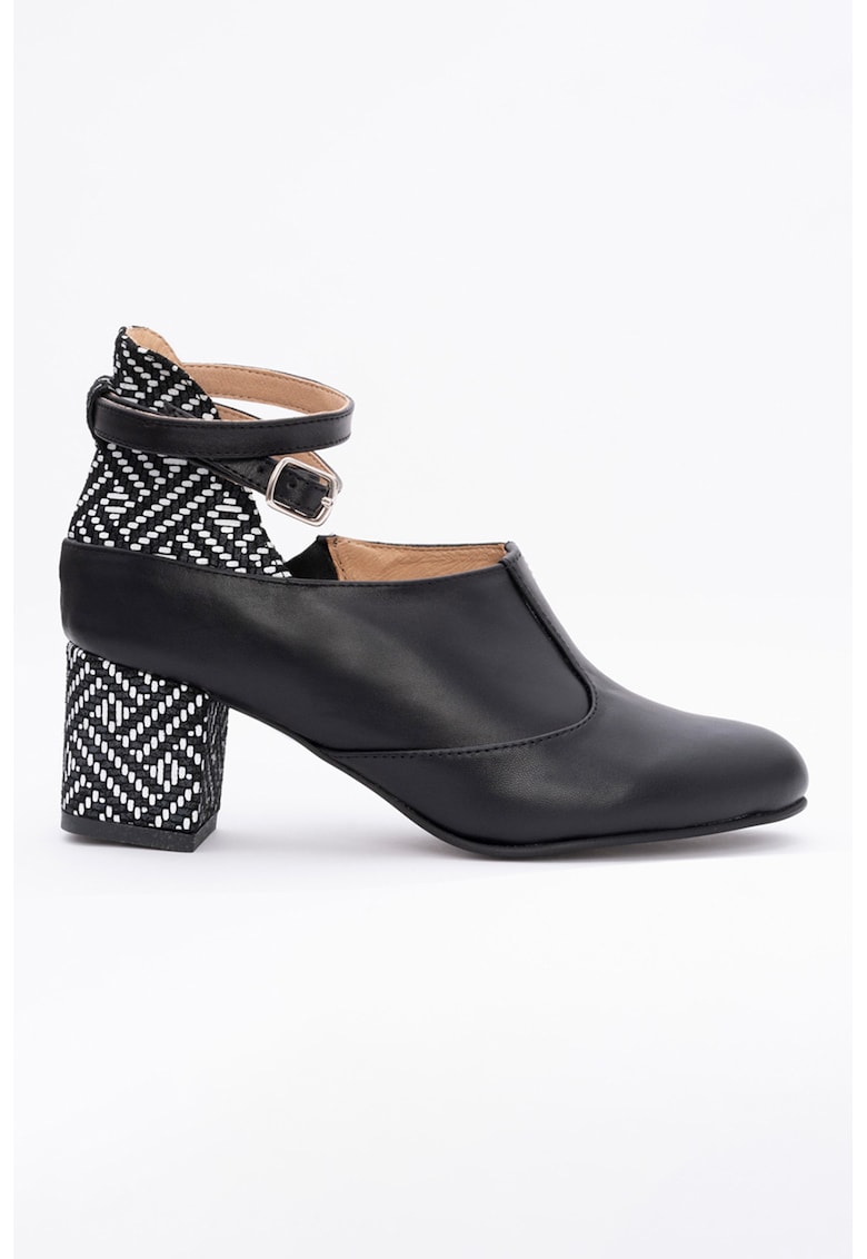 Pantofi de piele cu fermoar si barete pe glezna - Negru