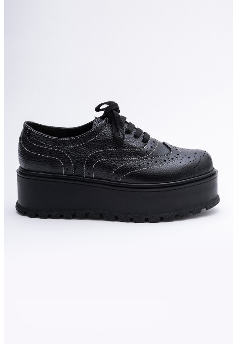 Pantofi brogue flatform de piele - Negru