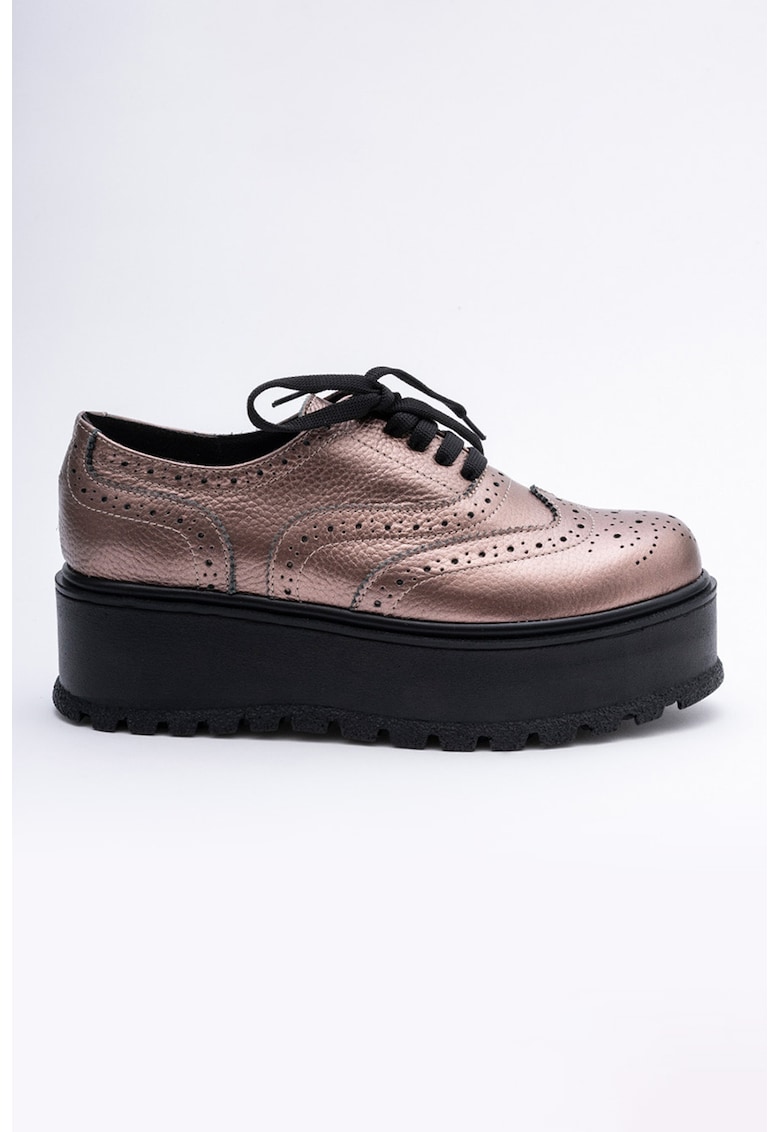 Pantofi brogue flatform de piele - Bronz