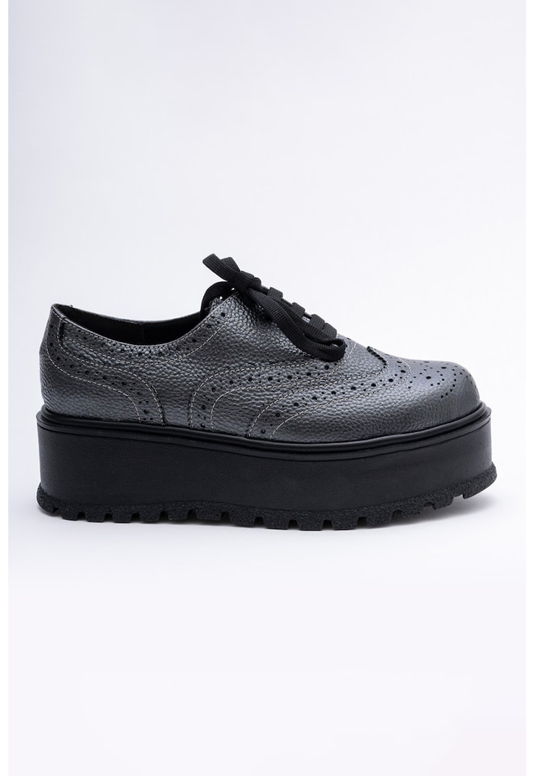 Pantofi brogue flatform de piele - Gri inchis
