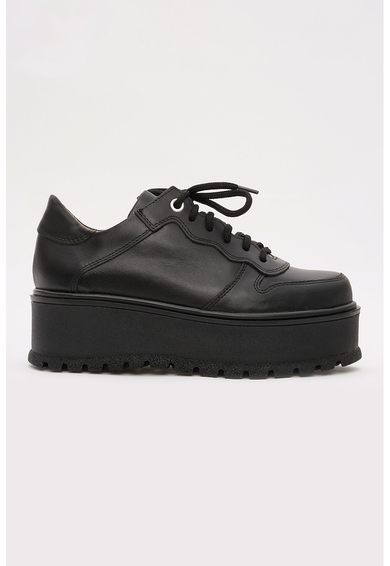 Pantofi de piele cu platforma - Negru