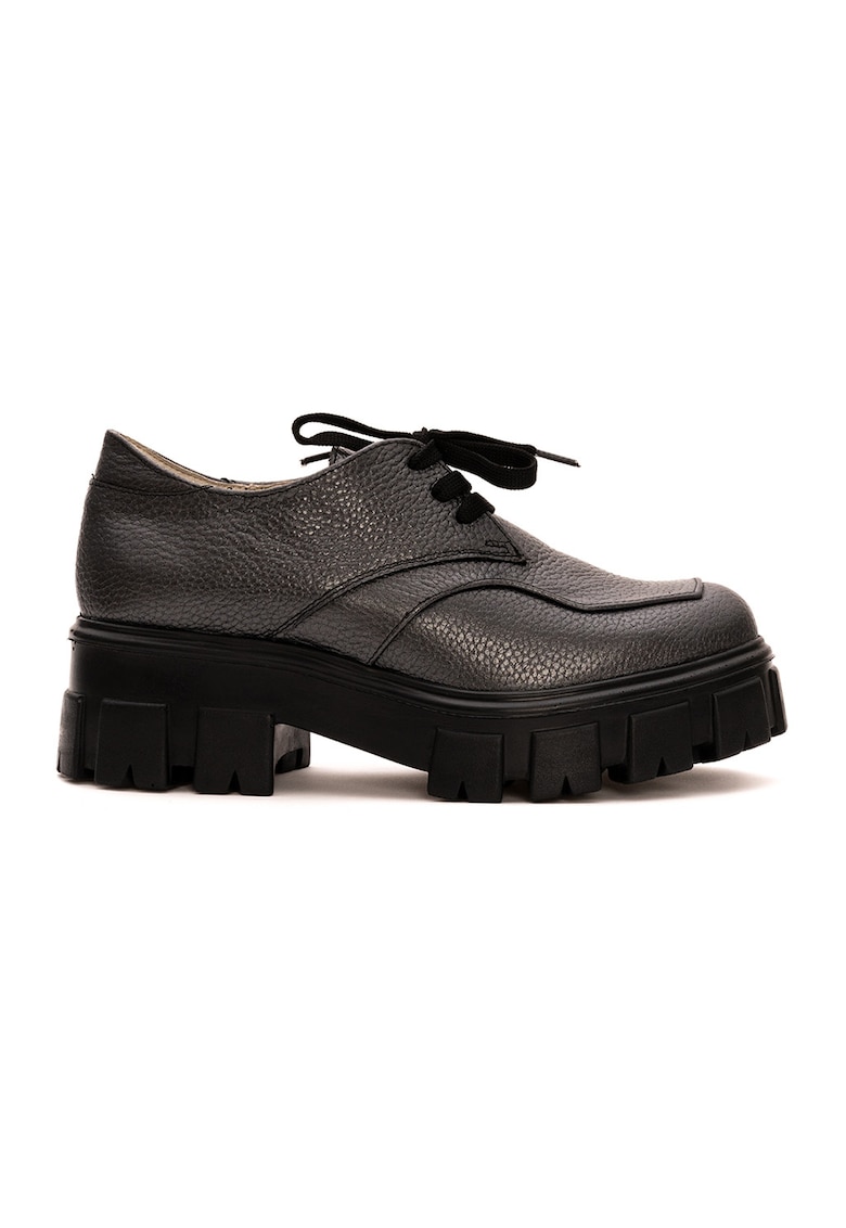 Pantofi derby de piele cu aspect masiv - Gri inchis