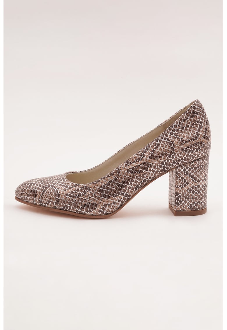 Pantofi de piele cu model piele de reptila - Maro/Argintiu