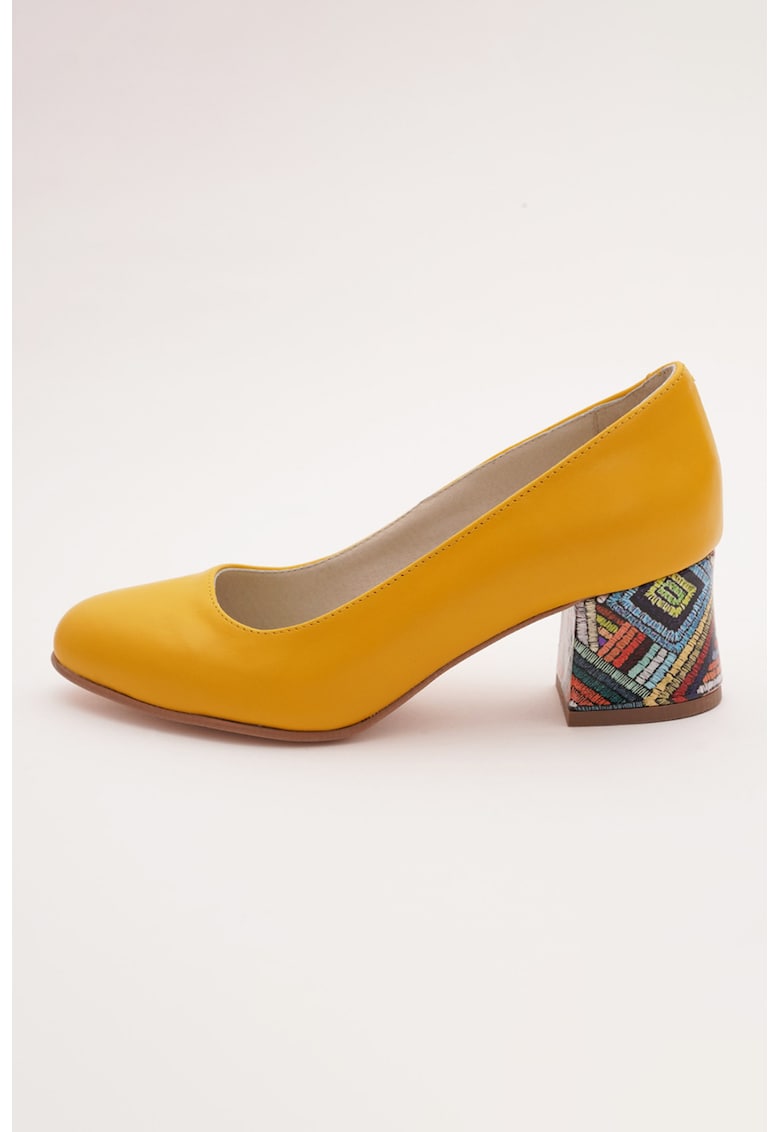 Pantofi de piele cu toc masiv - Galben sofran