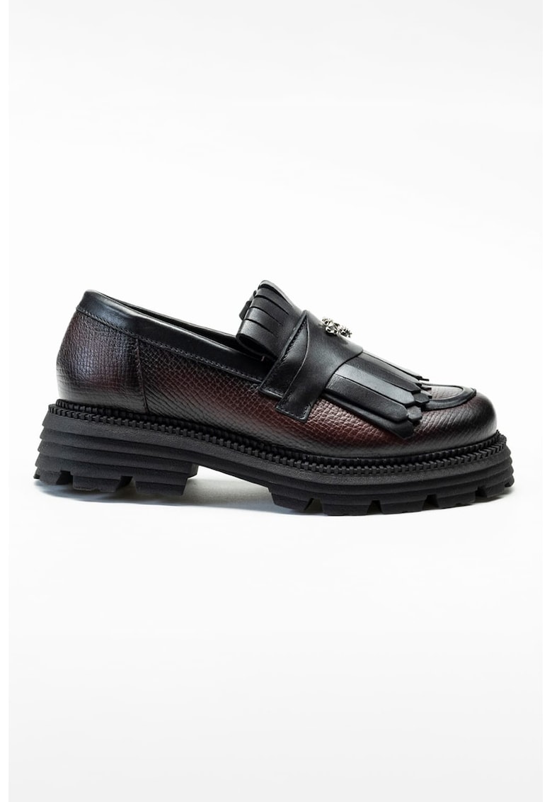 Pantofi loafer cu aspect decolorat - Visiniu/Negru