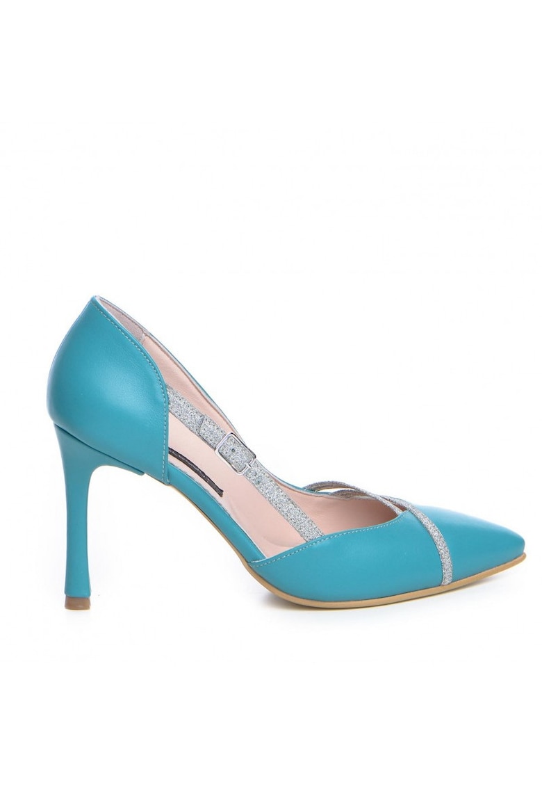 Pantofi stiletto piele naturala Turcoaz Carrie