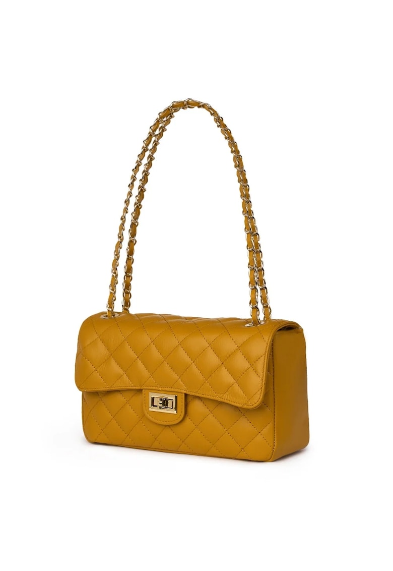 Poseta de piele matlasata Angela - galben mustar - 16x27x9cm - bretea de umar convertibila