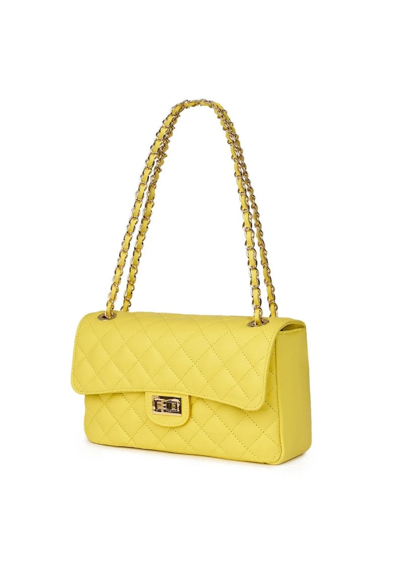 Posetă din piele matlasată Angela - galben pai - 16x27x9cm - sistem de prindere cu bretea de umăr