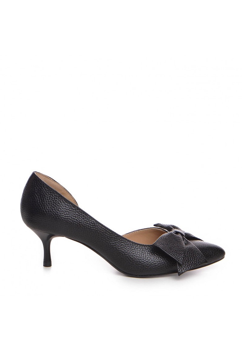 Pantofi stiletto piele naturala Negru cu funda Cut