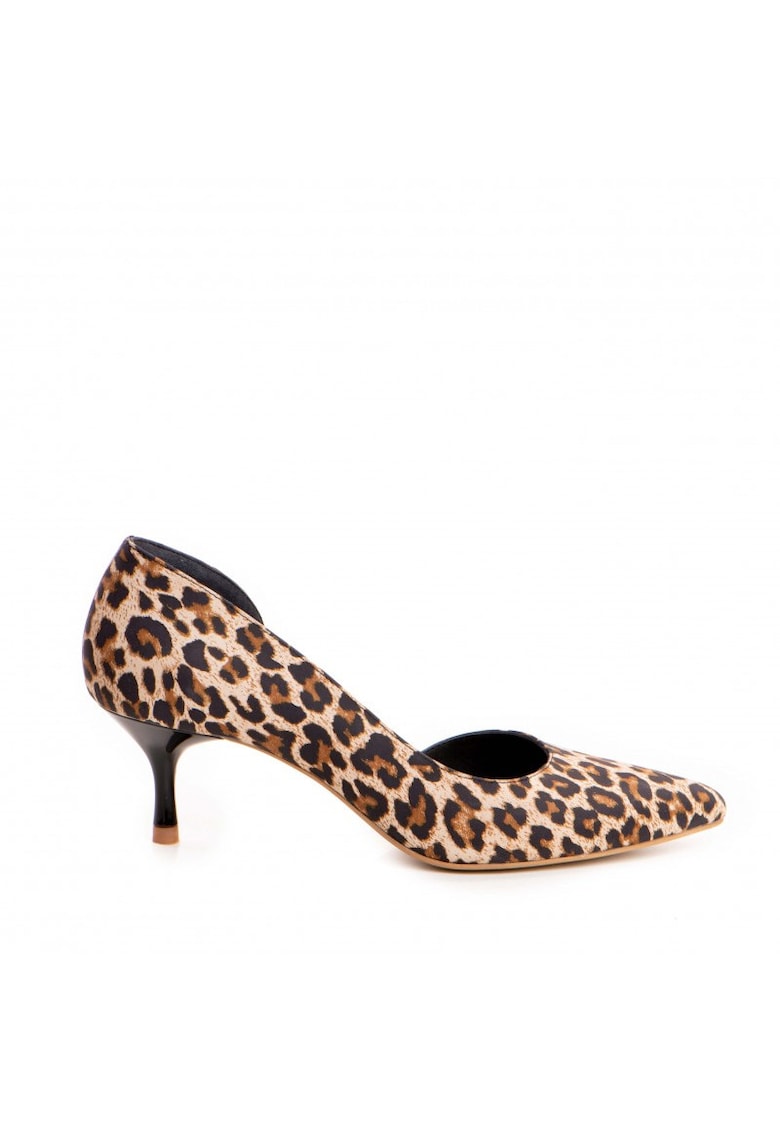 Pantofi stiletto piele naturala Bej Print Cut