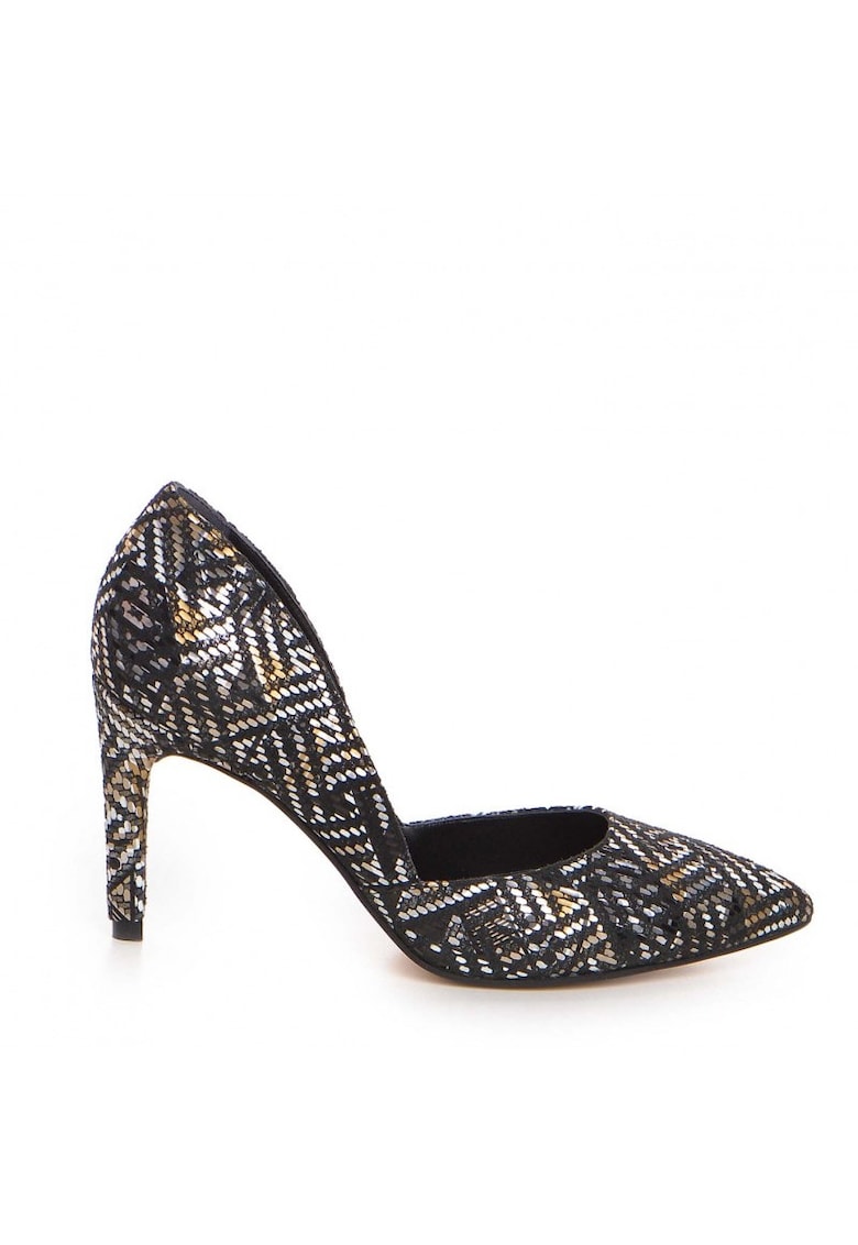 Pantofi stiletto piele naturala Negru Aztec
