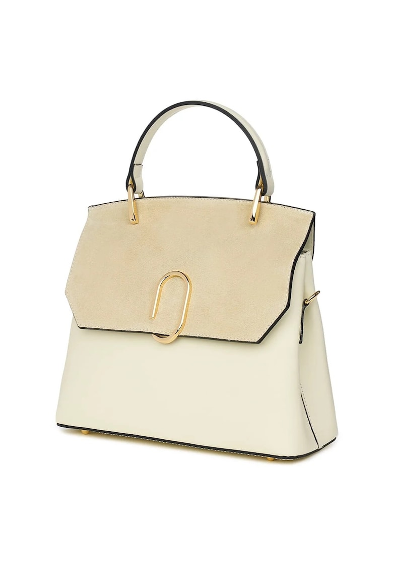 Posetă din piele naturală Ruby crem - 2 compartimente - 24x30x11cm