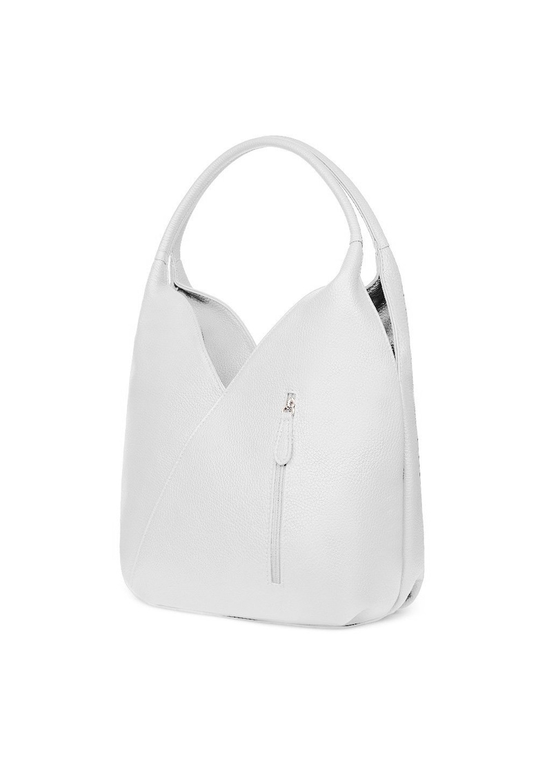 Geantă de damă Lorena - piele naturală - alb - 32x32x16cm - cu două compartimente