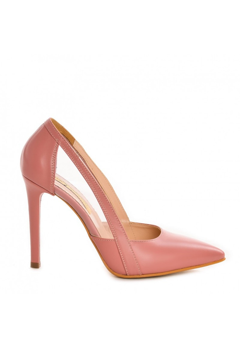 Pantofi stiletto piele naturala Roz Transparent