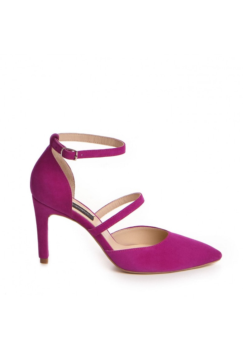 Pantofi stiletto piele naturala Magenta Crystal