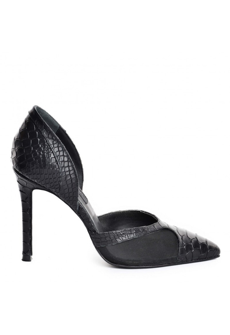 Pantofi Stiletto Piele Naturala Negru Tulle