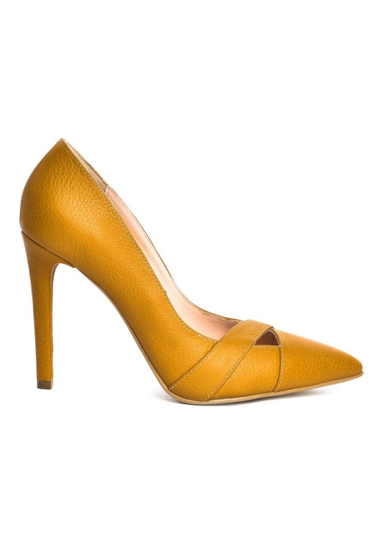 Pantofi stiletto piele naturala Galben Pin-Up
