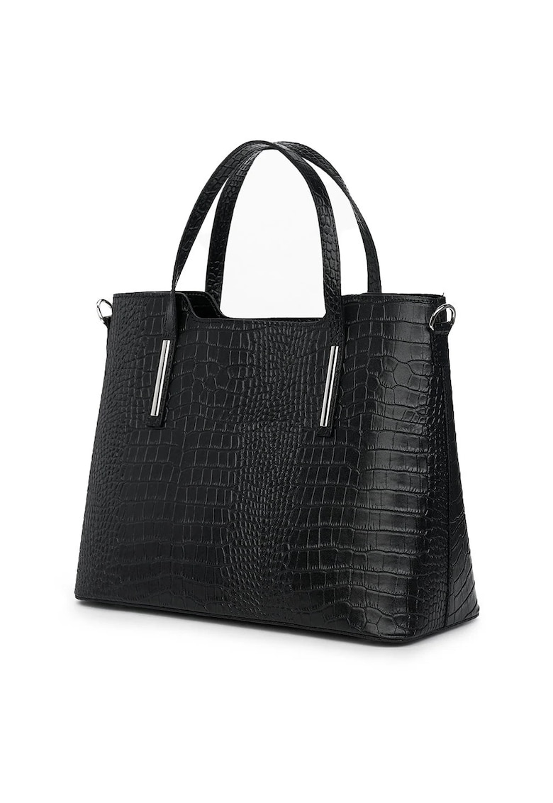 Geantă din piele naturală amprentată Carolina - neagră - 27x37x15cm - cu două compartimente