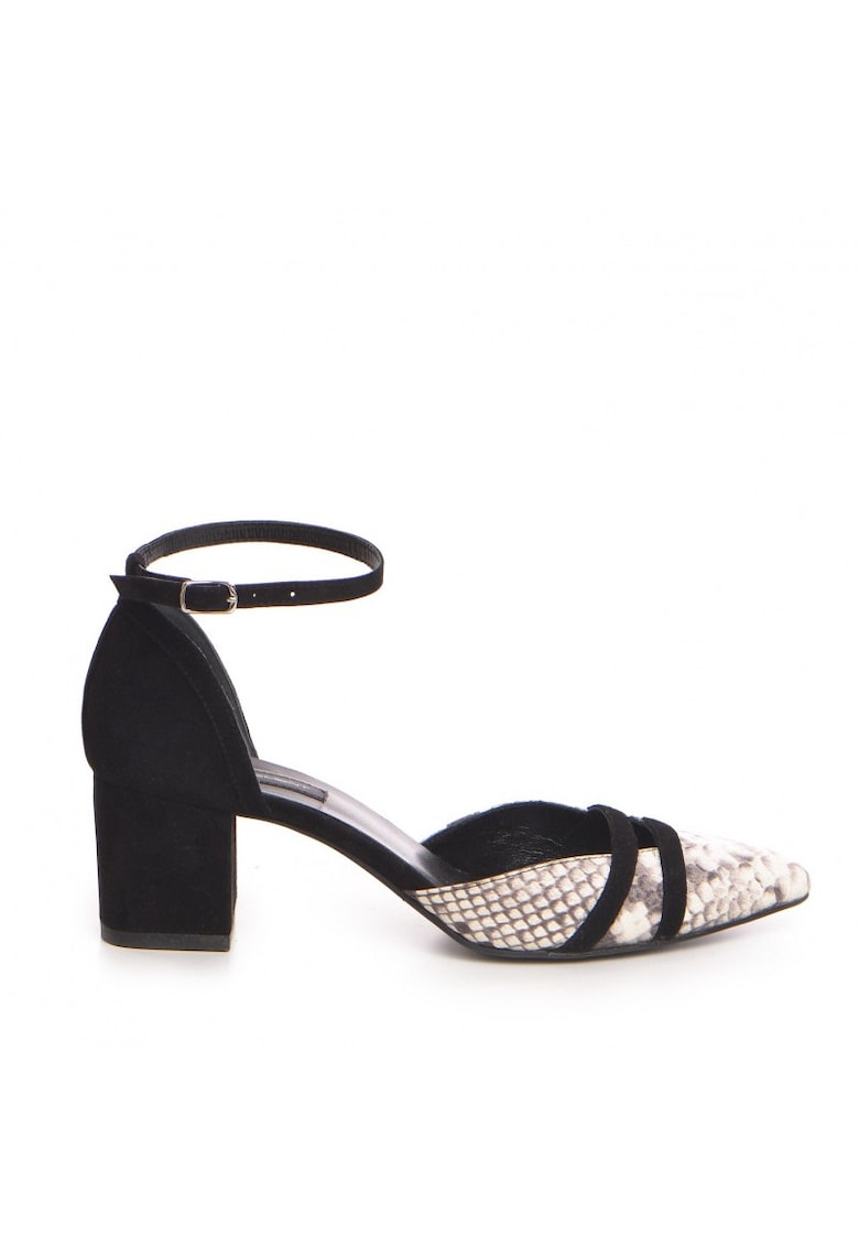 Pantofi cu toc gros piele Negru Adele - Marimea