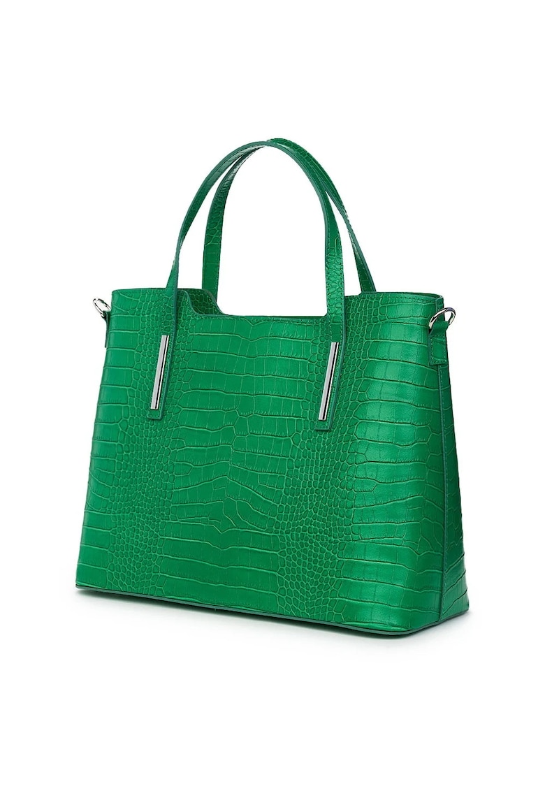 Geantă din piele amprentată Carolina - verde - 27x37x15cm - două compartimente - bretea de umăr detașabilă