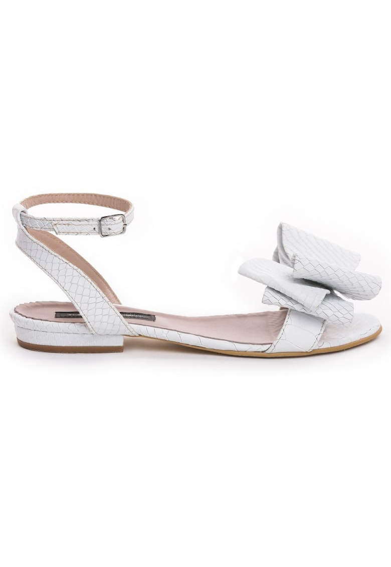 Sandale dama piele fara toc Alb Cu funda Lia