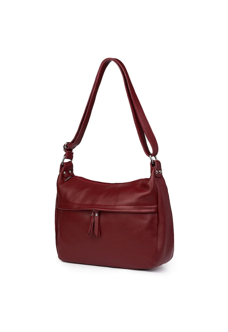 Poseta din piele naturala - Amelia - visiniu - 24x32x12cm