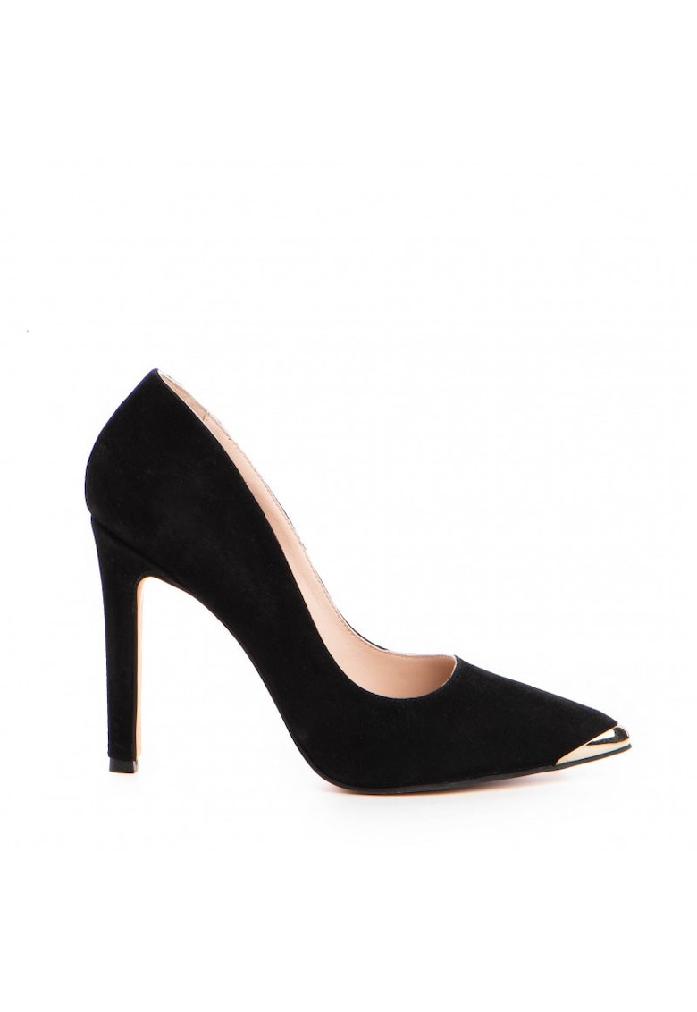 Pantofi stiletto piele naturala Negru Gold