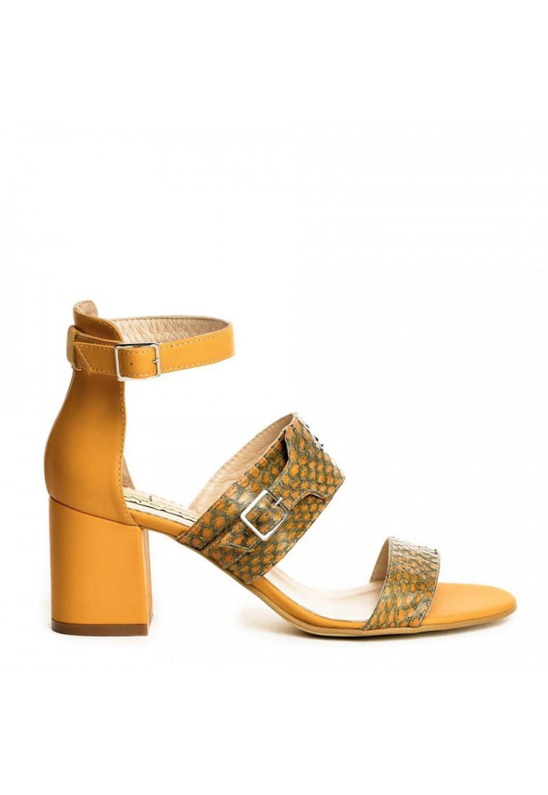 Sandale piele toc gros Strappy Camel