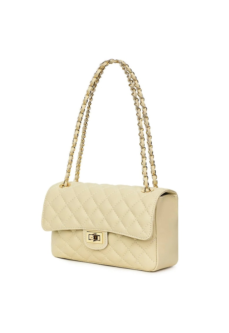 Poseta din piele matlasata Angela - Crem