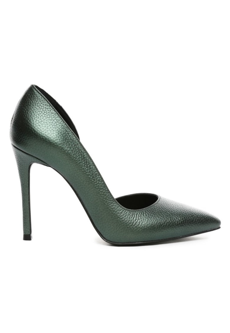 Pantofi stiletto piele naturala Verde Metallic Cut