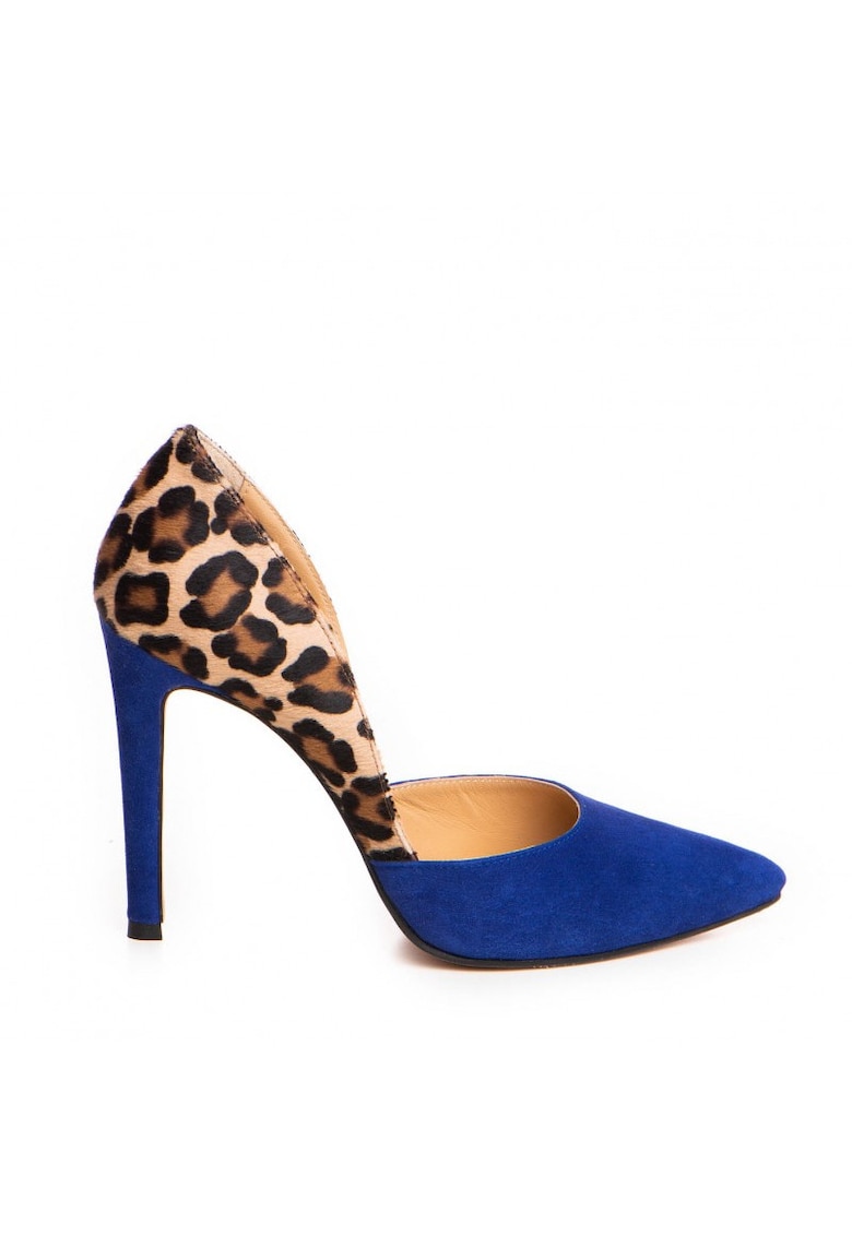 Pantofi stiletto piele naturala Albastru Print