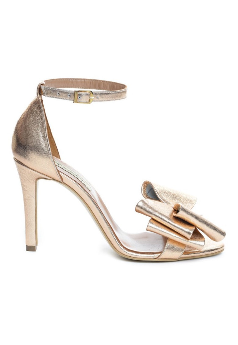 Sandale dama piele naturala Gold rose cu funda Simple