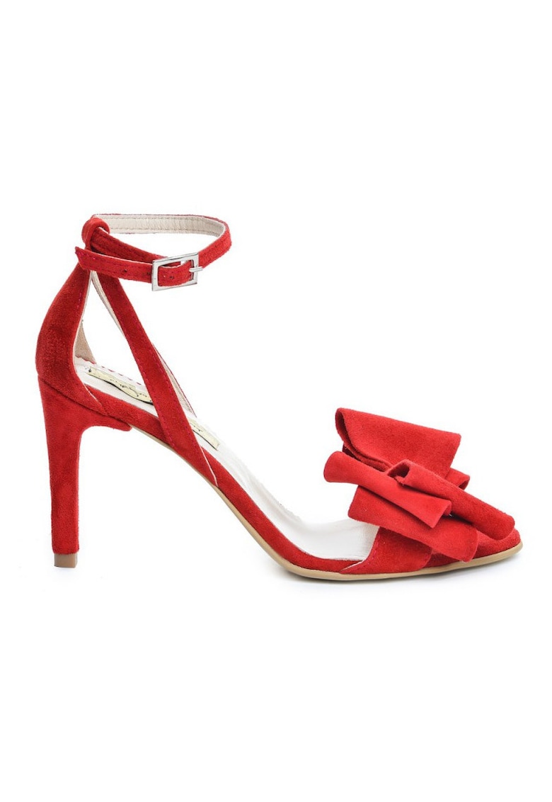 Sandale dama piele naturala Simple Red cu funda