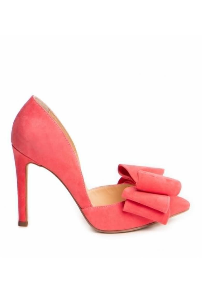 Pantofi stiletto piele naturala Corai cu funda