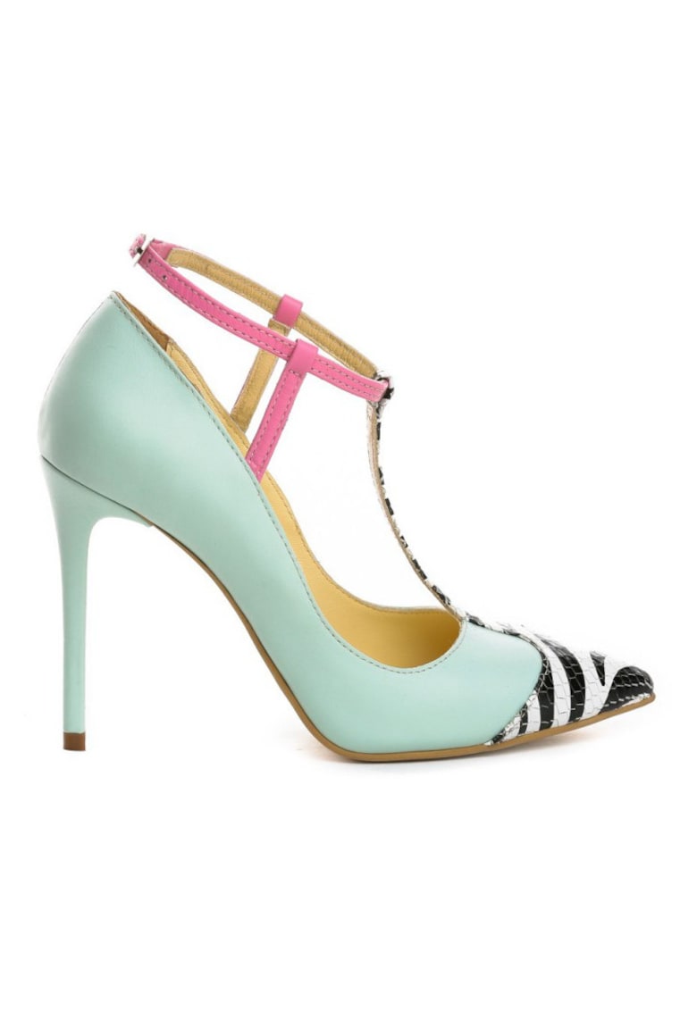 Pantofi stiletto piele naturala Menta T-Bar