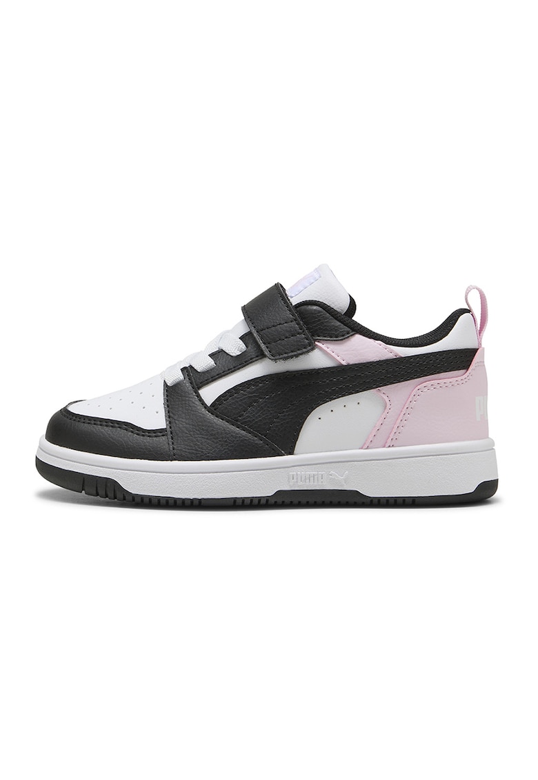 Pantofi sport Rebound V6 din piele ecologica cu velcro - Alb/Negru/Roz pastel