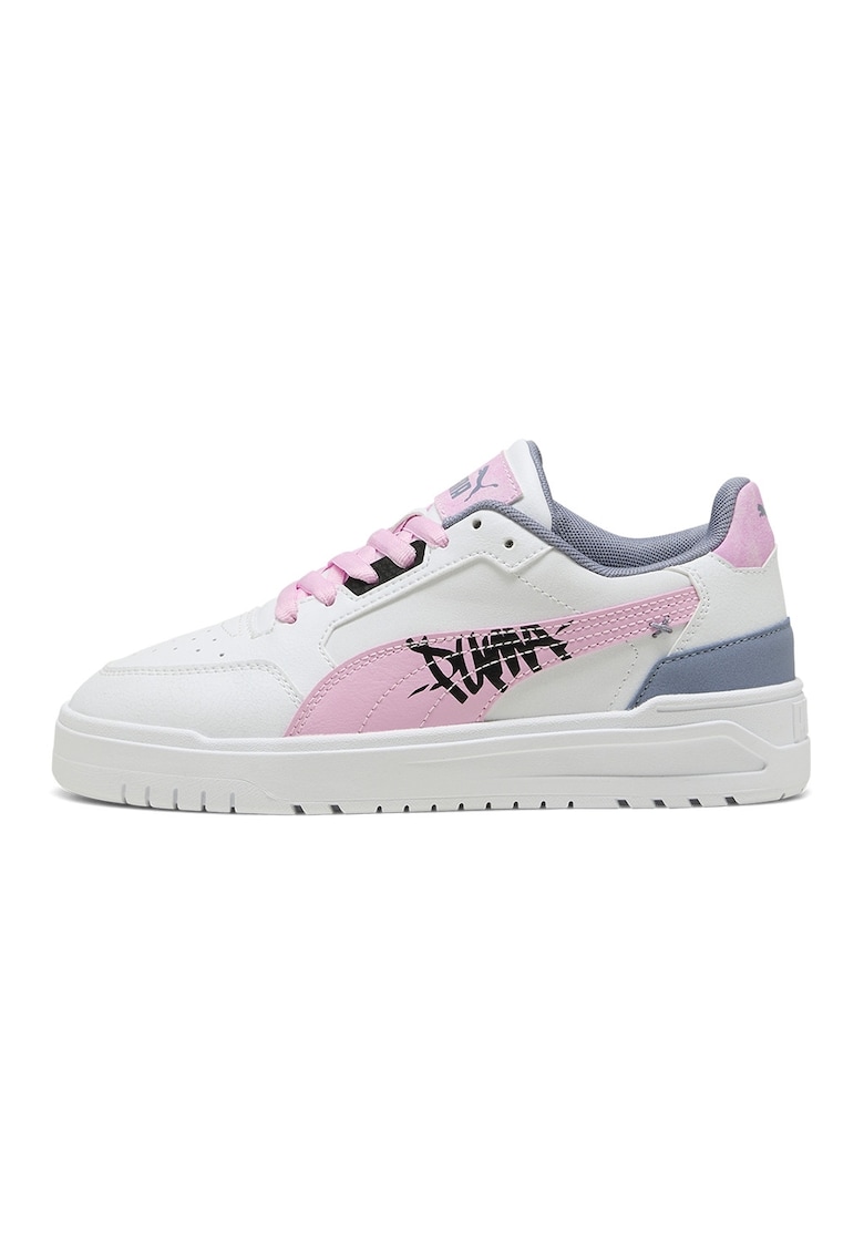 Pantofi sport Shuffle Downtown de piele ecologica cu logo lateral - Alb/Albastru prafuit/Roz deschis