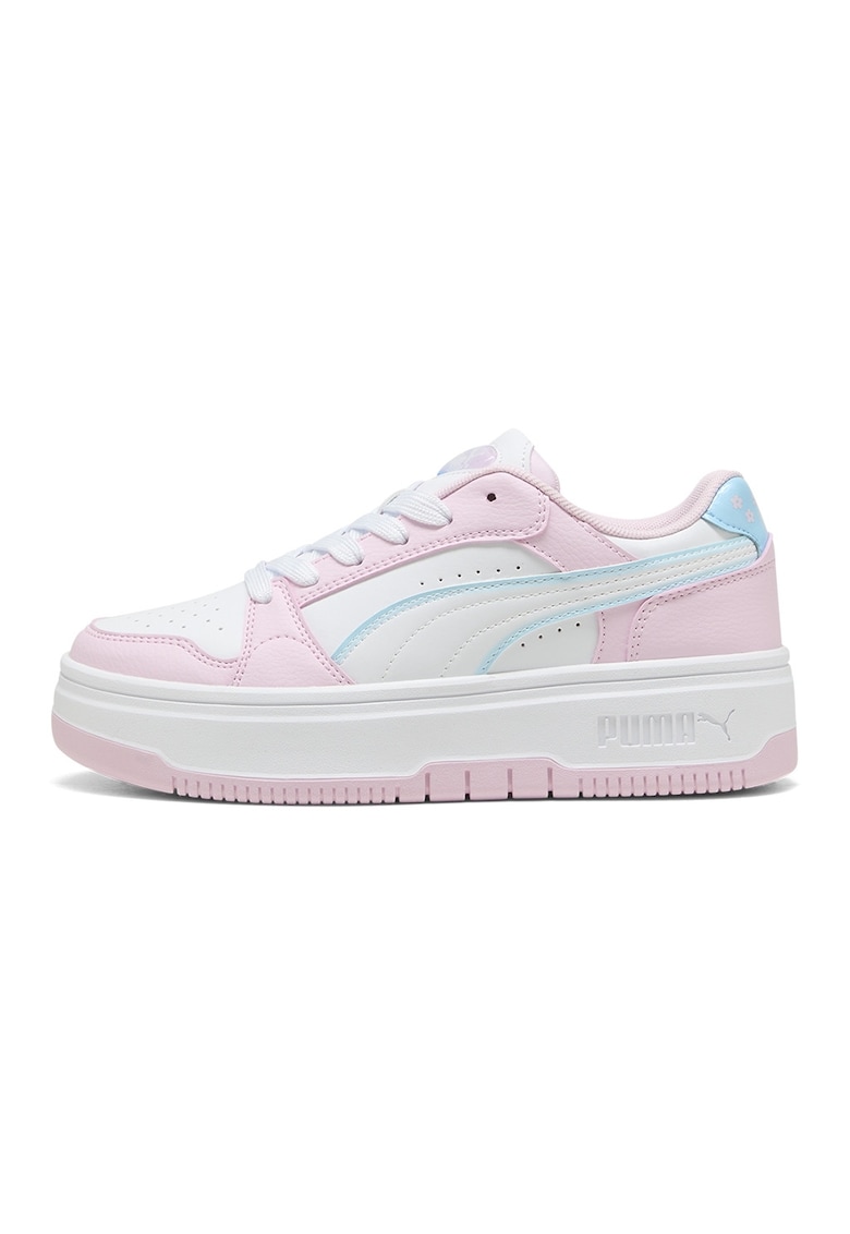 Pantofi sport flatform de piele ecologica cu brant cu amortizare Rebound - Alb/Roz pastel