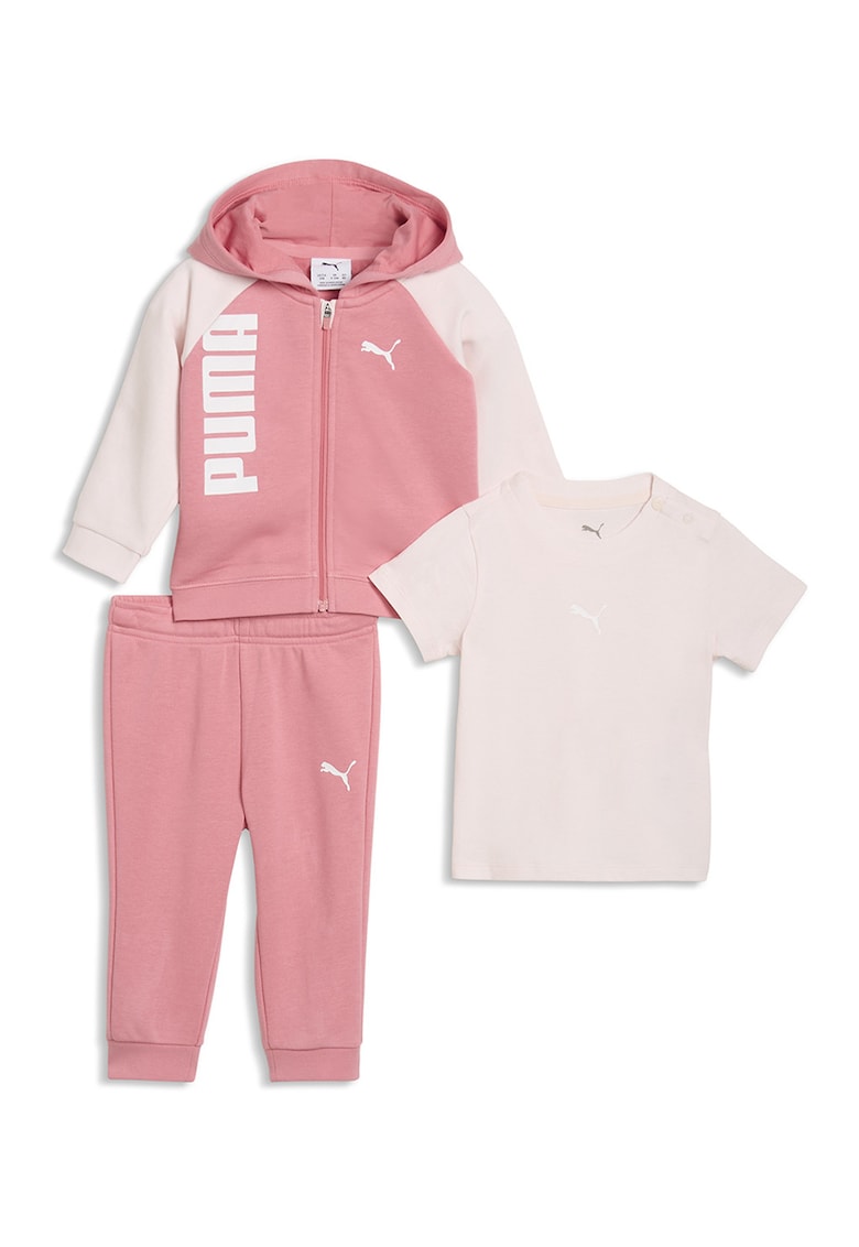 Set de trening cu fermoar - tricou si imprimeu logo - 3 piese - Roz/Roz pal