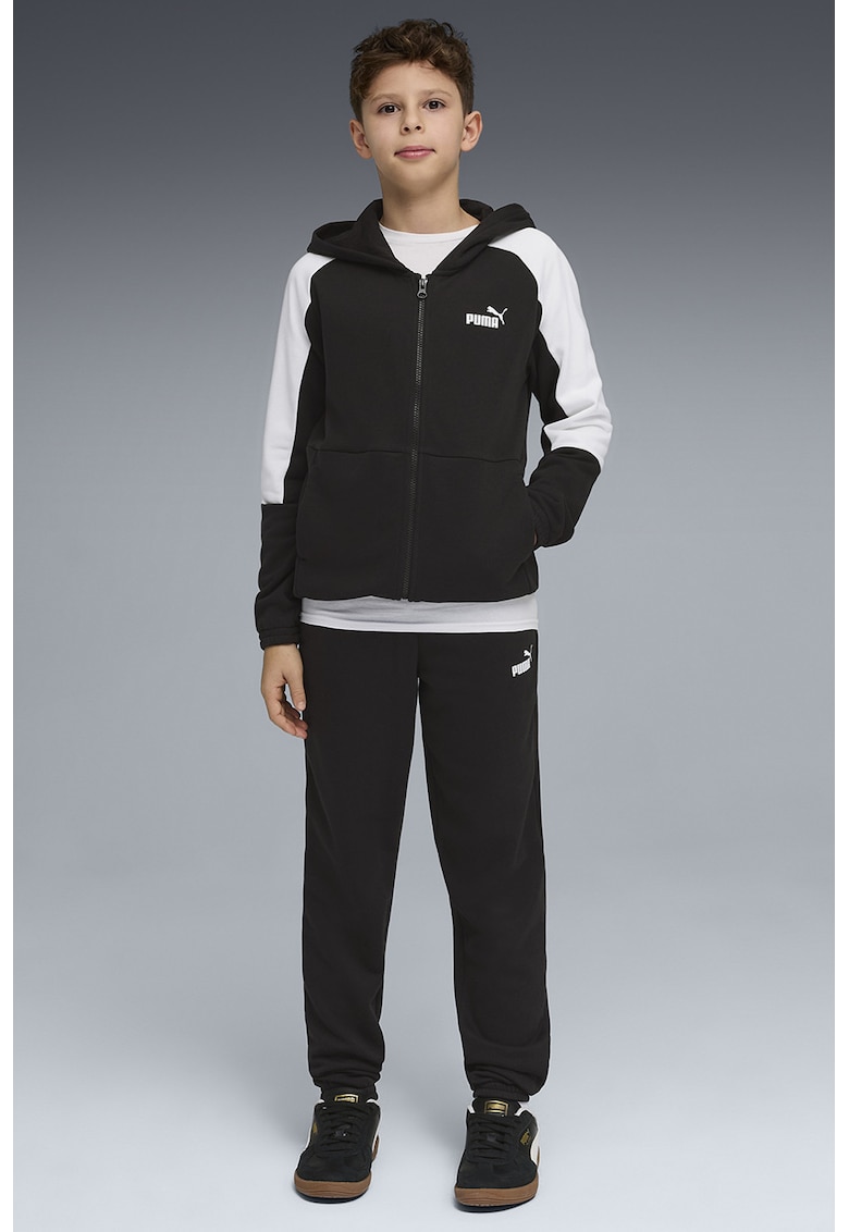 Trening cu fermoar si biuzunare laterale - Alb/Negru