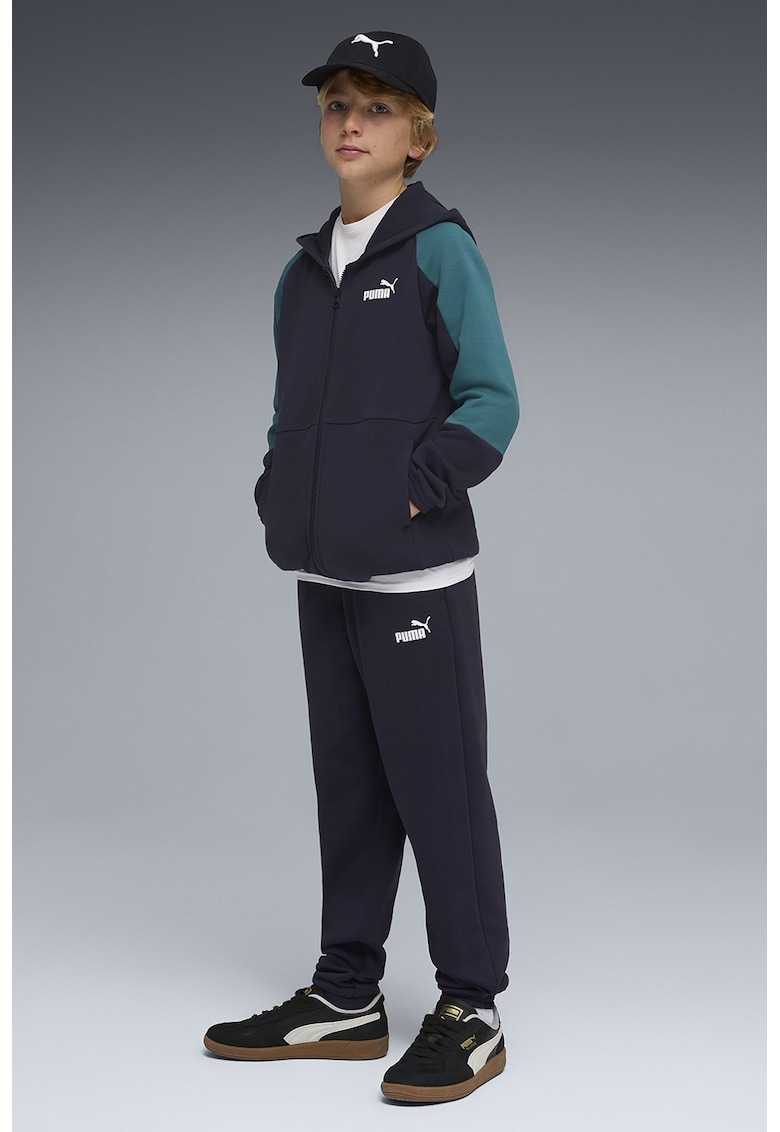 Trening cu fermoar si biuzunare laterale - Albastru ultramarin/Verde persan